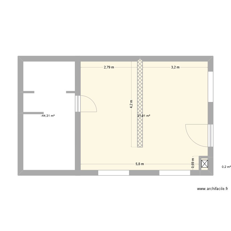 PLAN - PVO - PROY. Plan de 3 pièces et 45 m2
