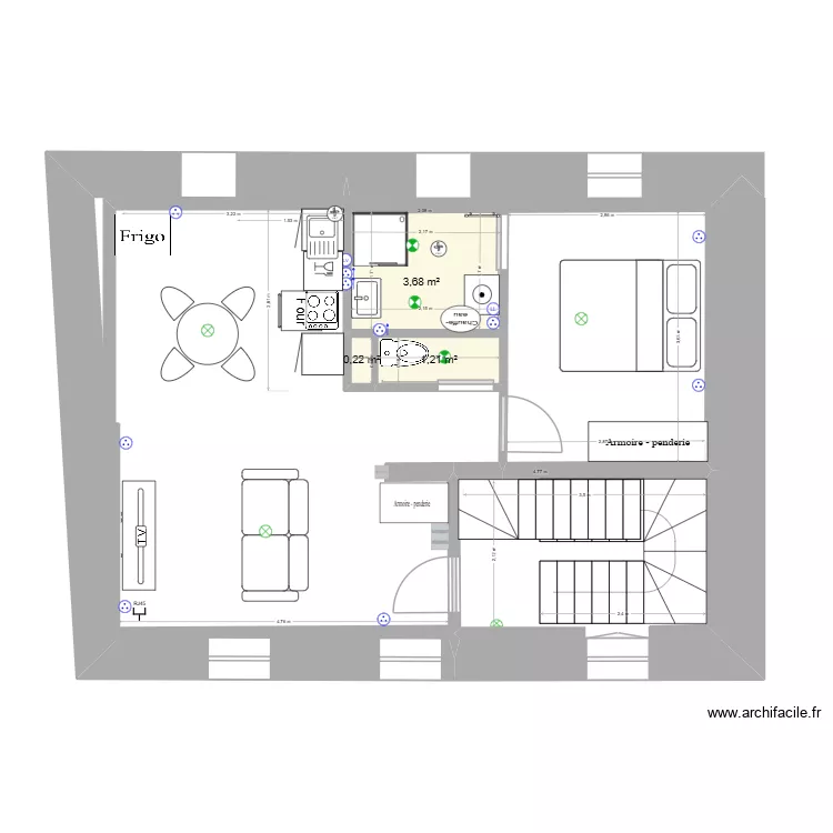 1er etage  35 bis. Plan de 3  et 5 m²