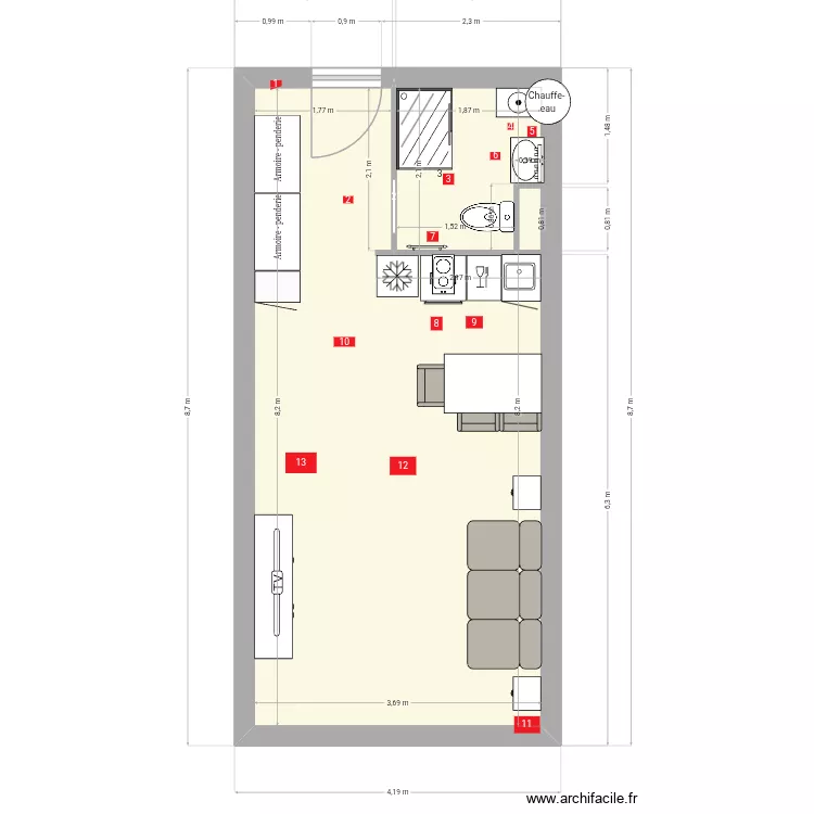 Studio2. Plan de 1 Pièce et 30 m² Studio2. Plan de 1 Pièce et 30 m²