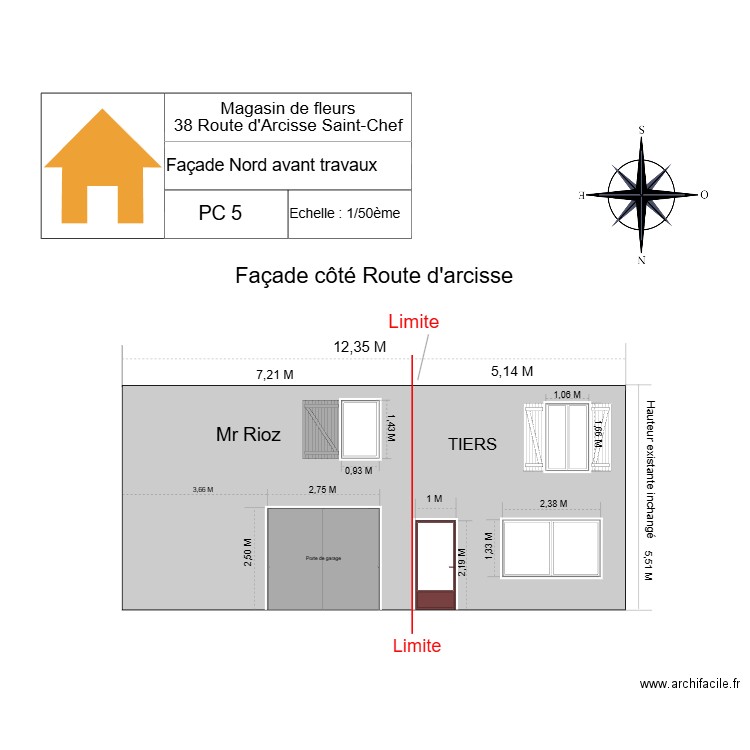 PC 5 Florian Façade nord avant travaux liseré blanc. Plan de 0 pièce et 0 m2