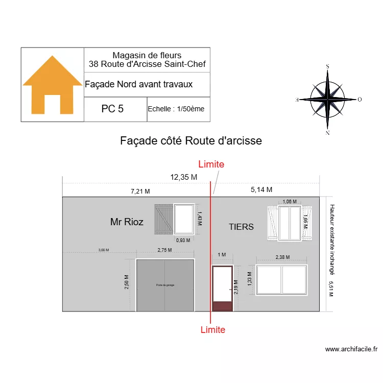 PC 5 Florian Fa&ccedil;ade nord avant travaux liser&eacute; blanc. Plan de 