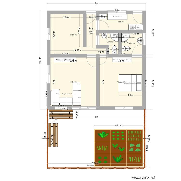 Maison Campement Kouassi. Plan de 6 pièces et 51 m2