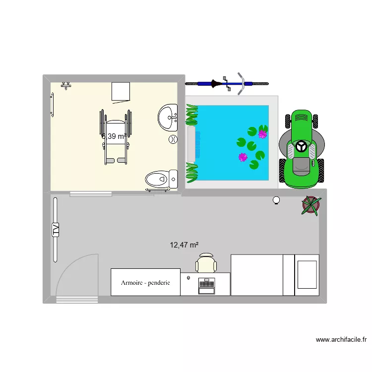 handicape. Plan de 2 pièces et 19 m²