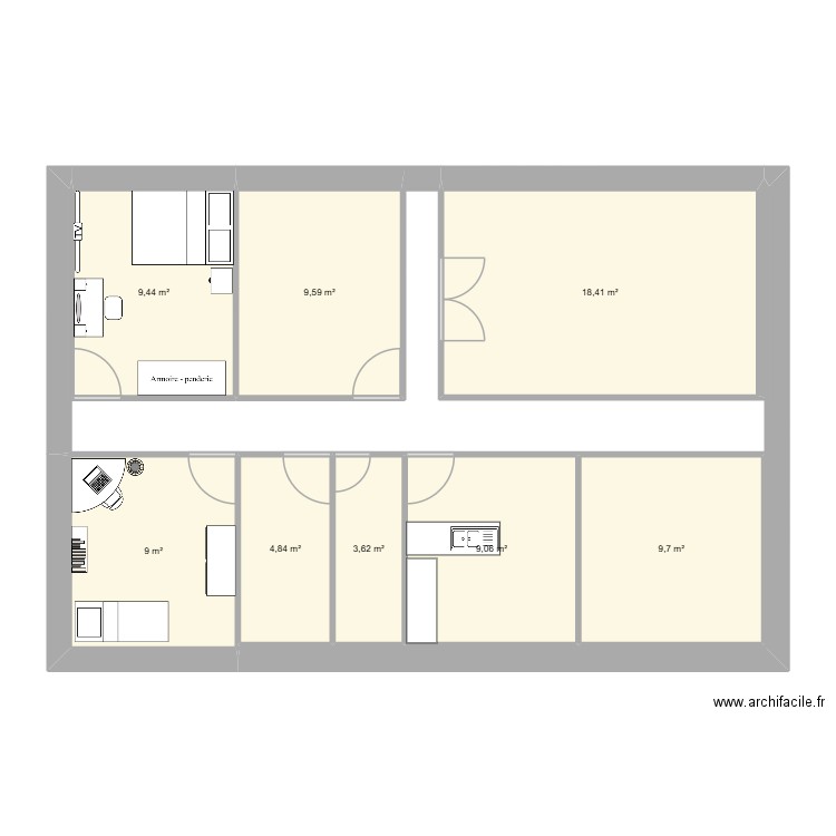 prison de rihaab. Plan de 8 pièces et 74 m2