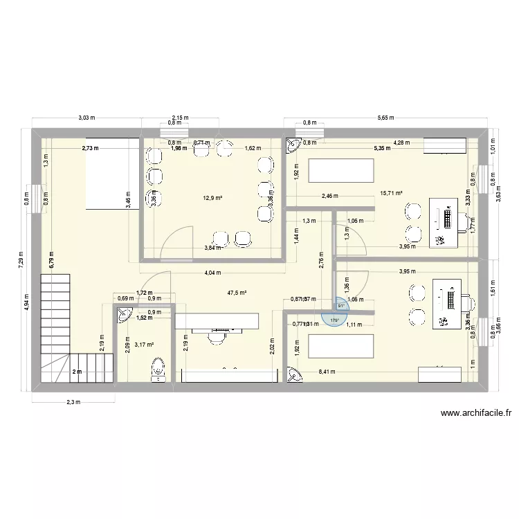 cabinet &eacute;tage 1. Plan de 