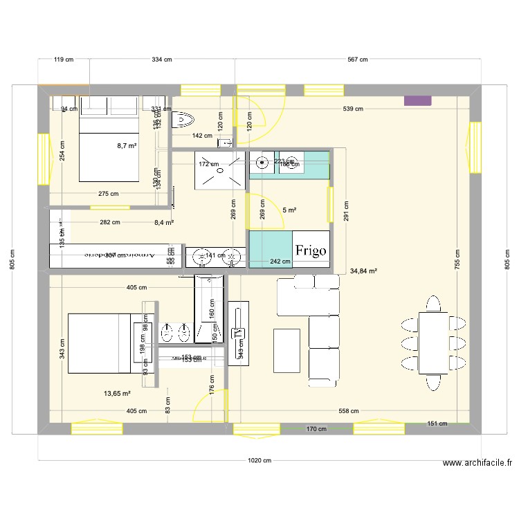 Bellet 4. Plan de 5 pièces et 71 m2