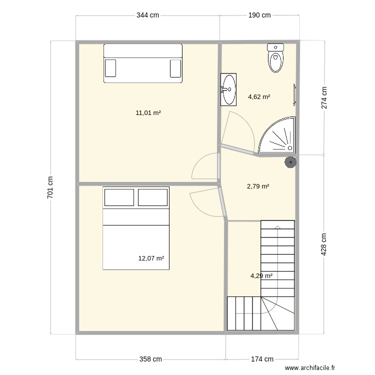 sdb. Plan de 5 pièces et 35 m2