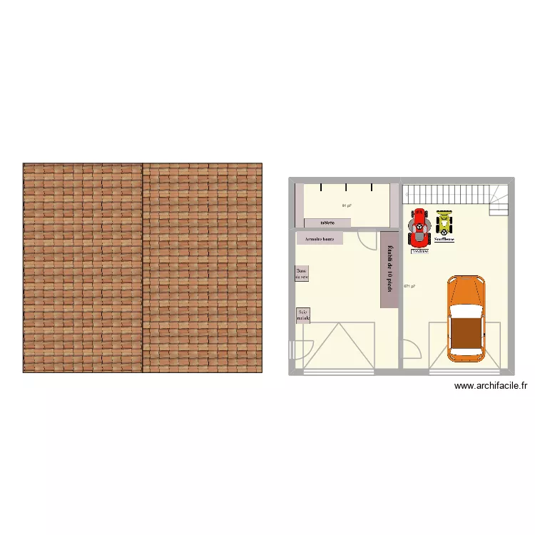 garage. Plan de 2 pièces et 71 m²