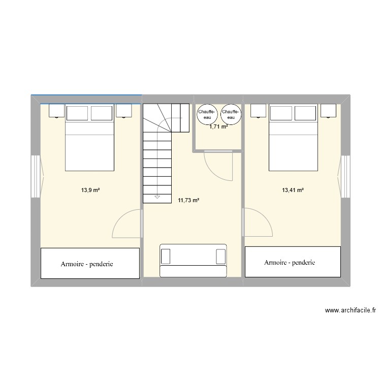 gite etage. Plan de 4 pièces et 41 m2