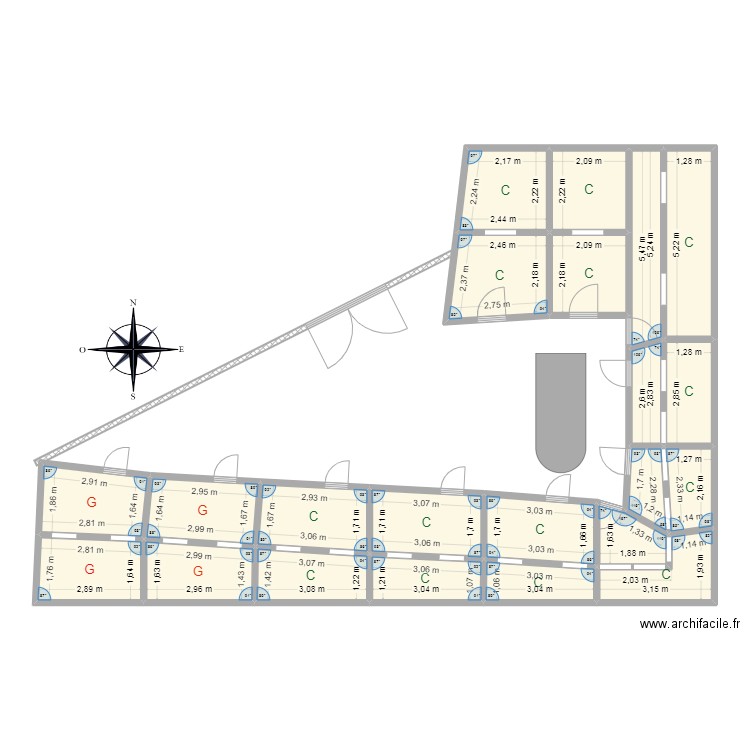 biby B3. Plan de 22 pièces et 93 m2