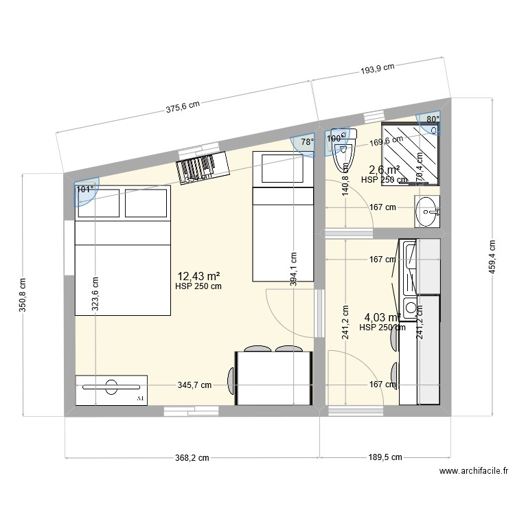 studio 23m2. Plan de 0 pièce et 0 m2