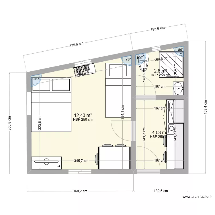 studio 23m2. Plan de 