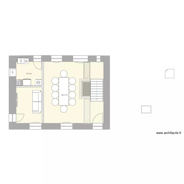 Tanni&egrave;res - Mur Existant. Plan de 1  et 54 m²