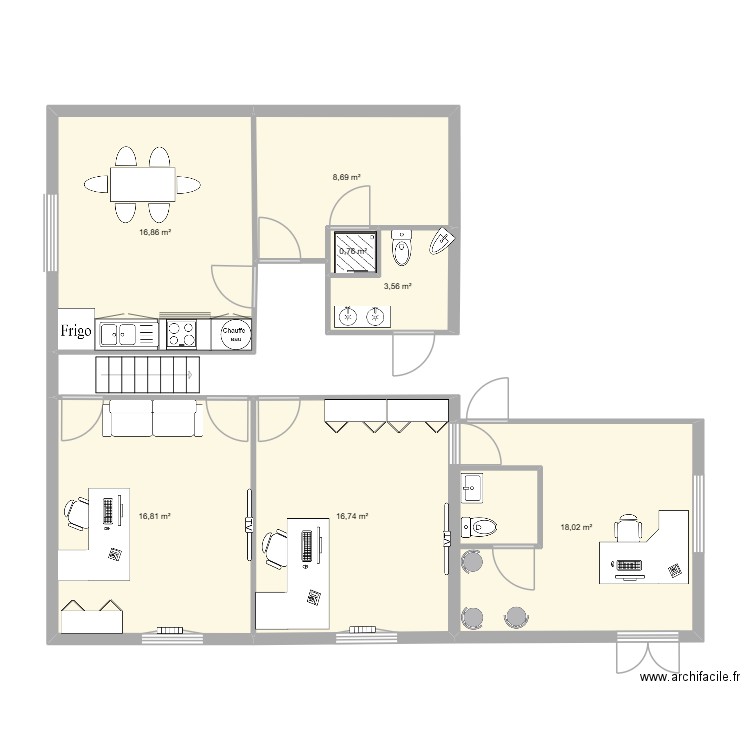mus01. Plan de 7 pièces et 81 m2