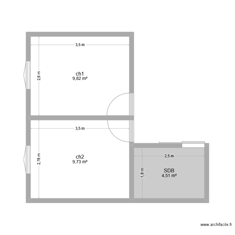 SXM. Plan de 3 pièces et 24 m2