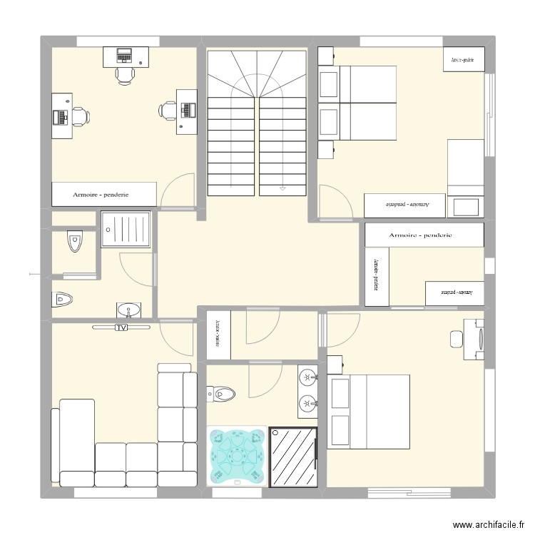 chambre. Plan de 11 pièces et 104 m2