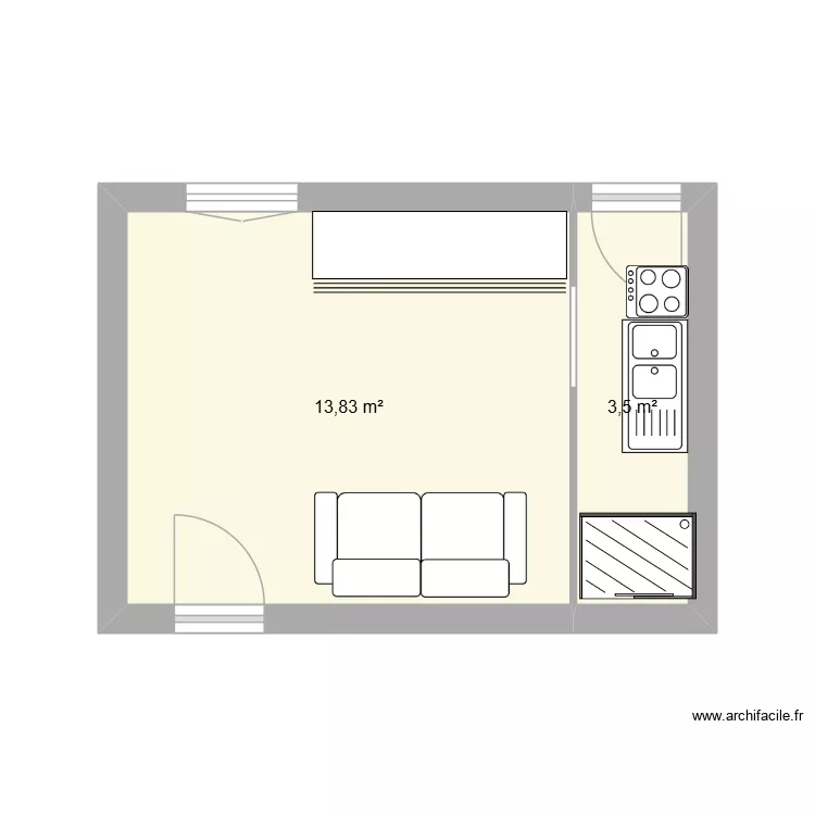 plan 3. Plan de 2 pièces et 17 m²