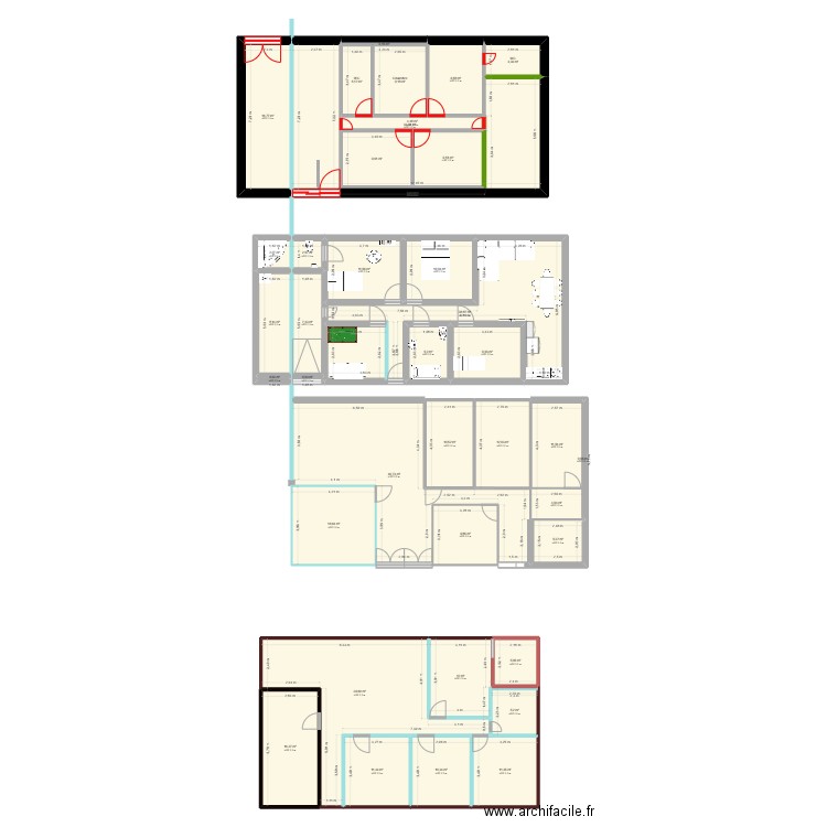 plan 1. Plan de 38 pièces et 424 m2