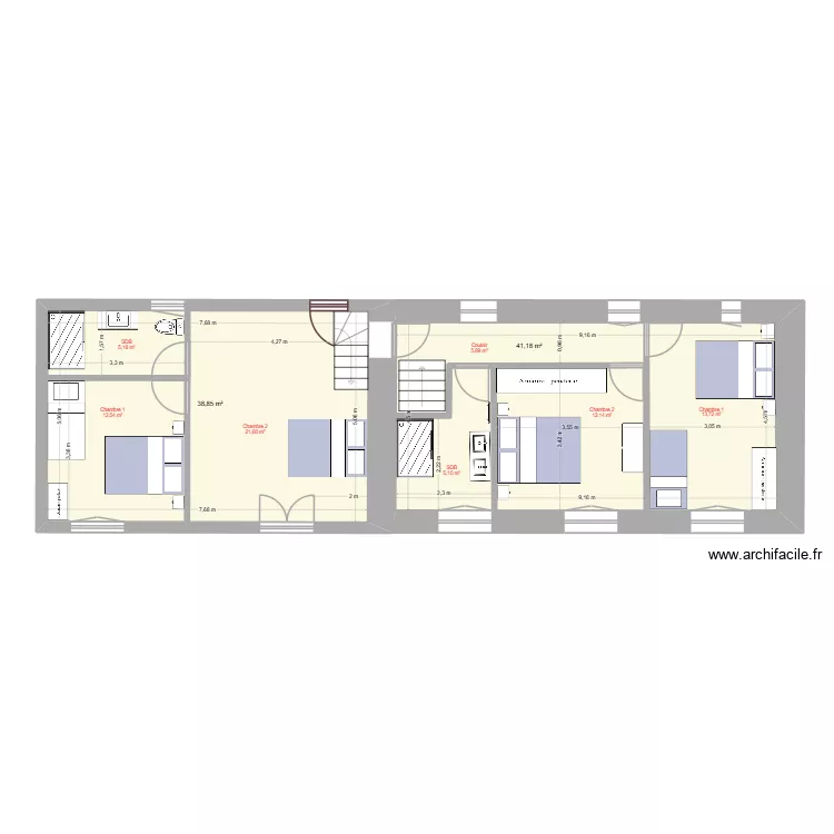Etage Bleymard V6. Plan de 2  et 80 m²
