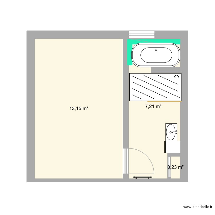 Salle d'eau projet La plaine. Plan de 3 pièces et 21 m2