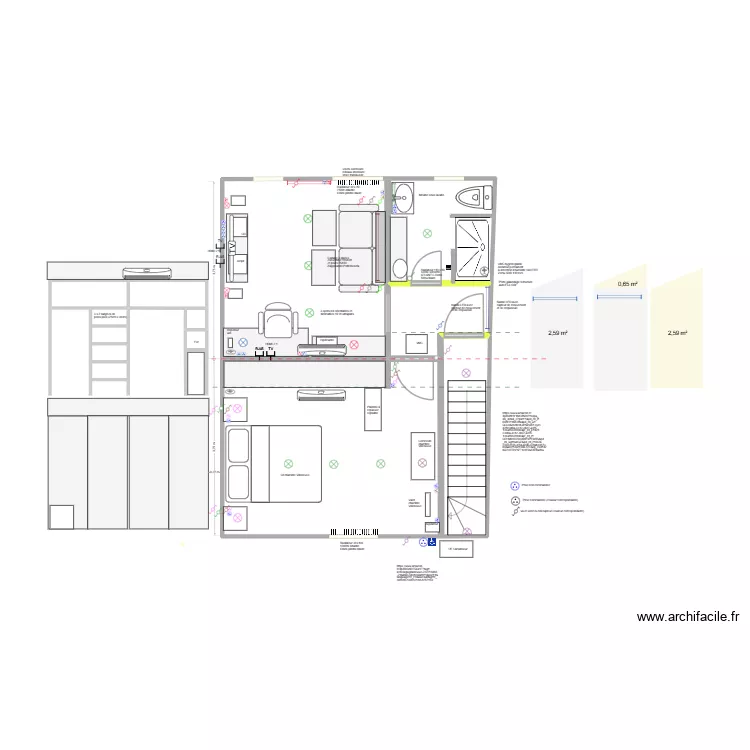 ** Remise: chambre + salon-bureau + SDB projet 3/après la vente. Plan de 13 et 44 m² ** Remise: chambre + salon-bureau + SDB projet 3/après la vente. Plan de 13 et 44 m²