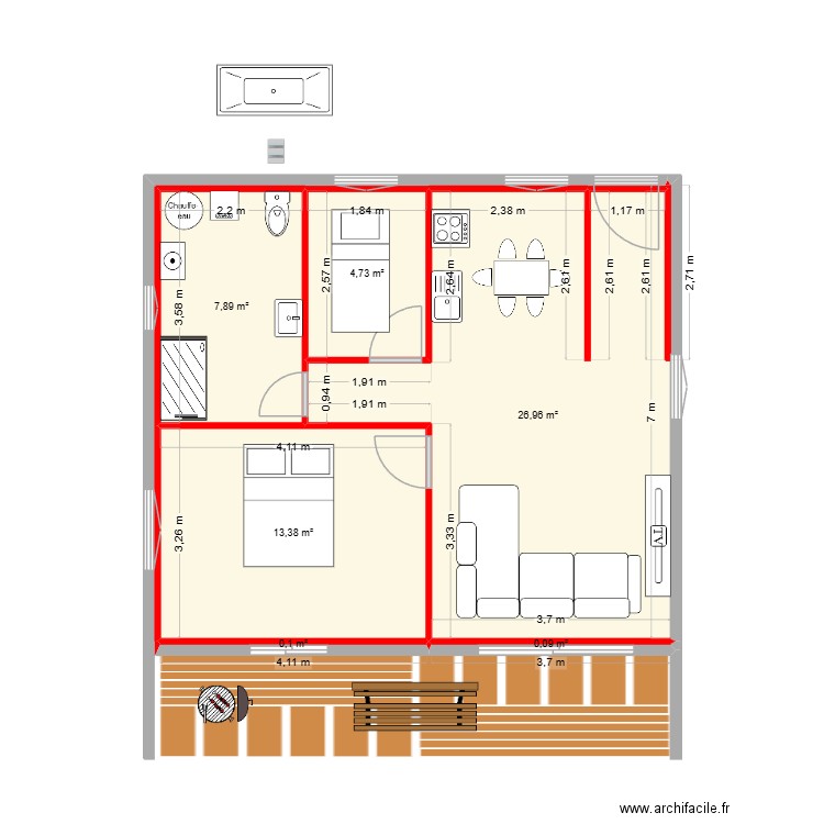 P1A-B. Plan de 6 pièces et 53 m2