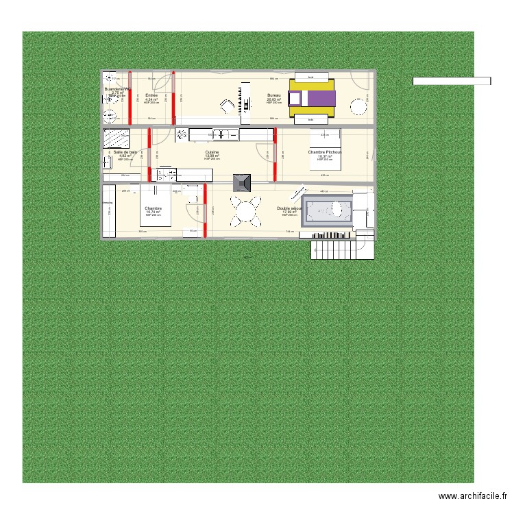 Solution de secours sans gîte . Plan de 8 pièces et 85 m2