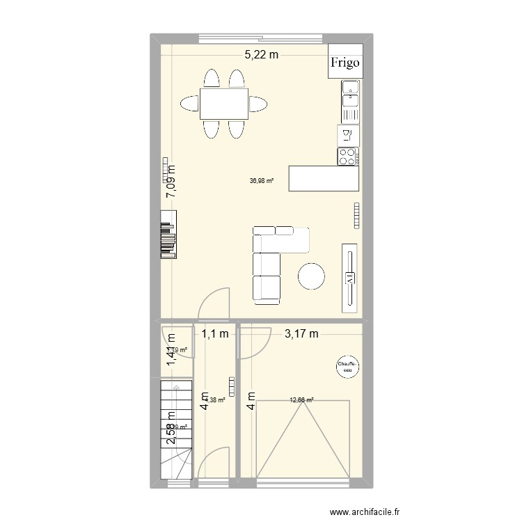 RDC Edison. Plan de 5 pièces et 57 m2