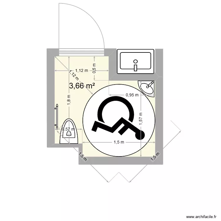 WC PMR. Plan de 1 Pièce et 4 m² WC PMR. Plan de 1 Pièce et 4 m²