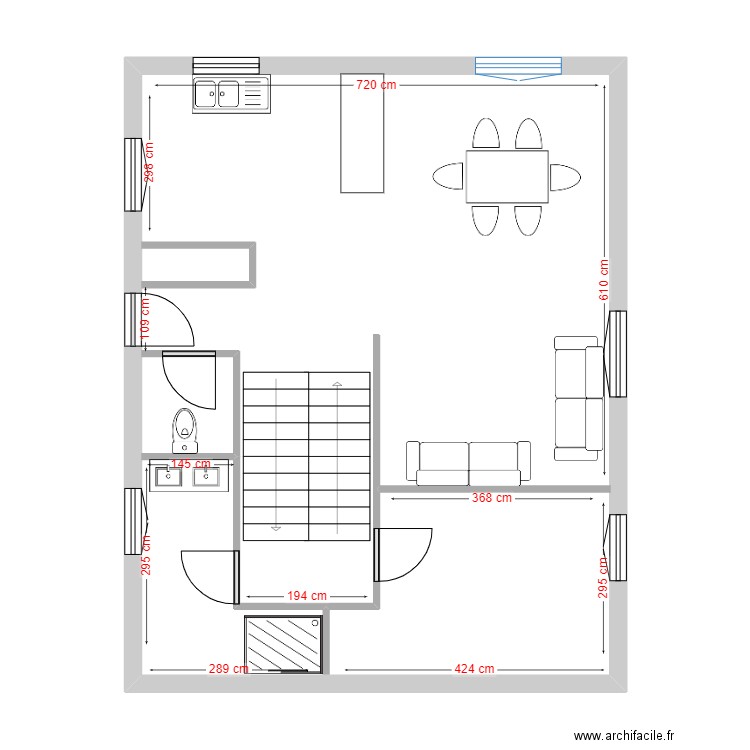 rez de chaussée. Plan de 1 pièce et 65 m2