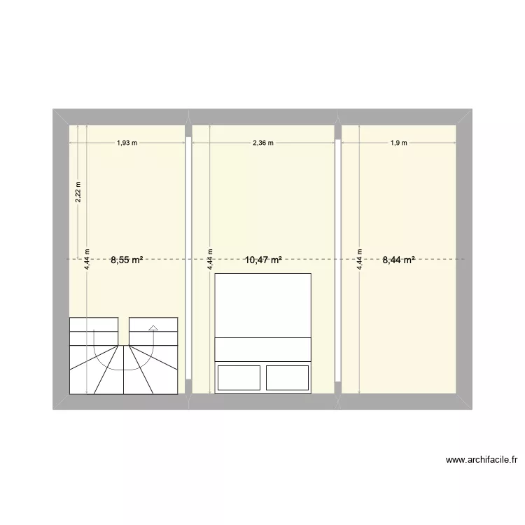 R+2. Plan de 3  et 27 m²