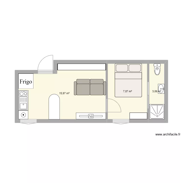 STUDIO 1 ER ETAGE. Plan de 3 Pièces et 27 m² STUDIO 1 ER ETAGE. Plan de 3 Pièces et 27 m²