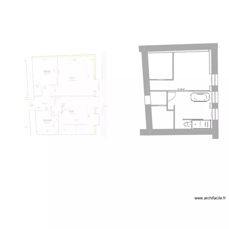 DAMPT CHABLIS. Plan de 1  et 37 m²