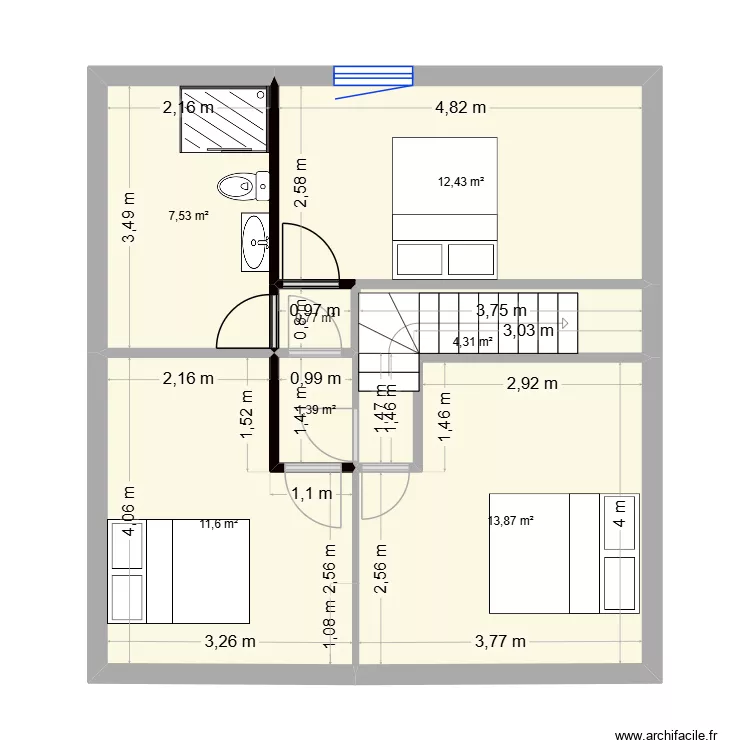 Benoit Malon Etage. Plan de 7  et 52 m²