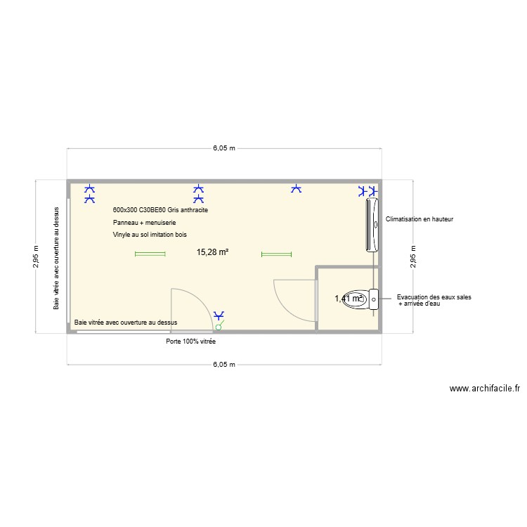 Dany. Plan de 2 pièces et 17 m2