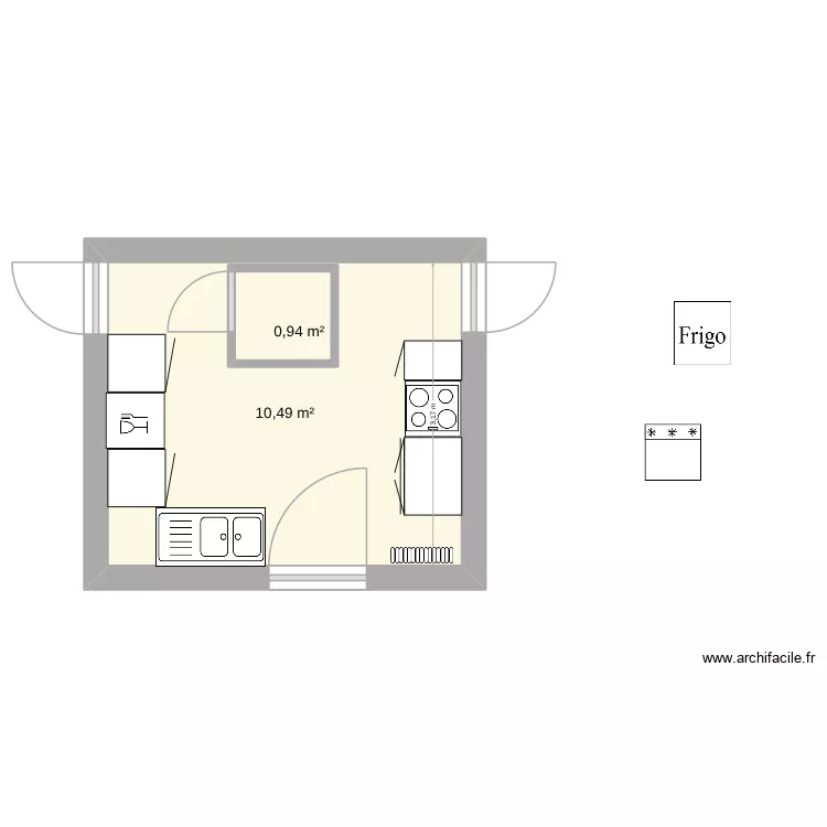 cuisine. Plan de 2  et 13 m²