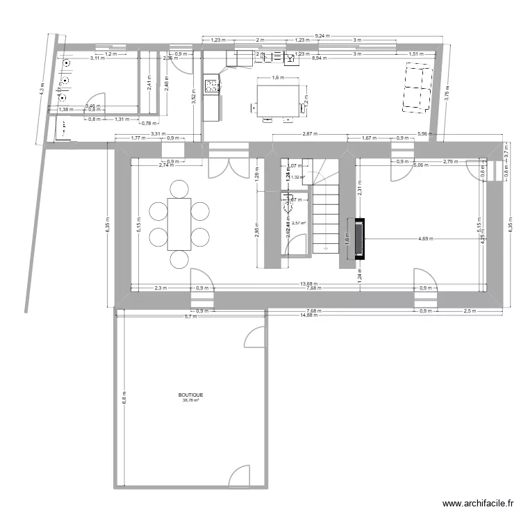 RDC LENCLOITRE BOUTIQUE. Plan de 3 pièces et 43 m²