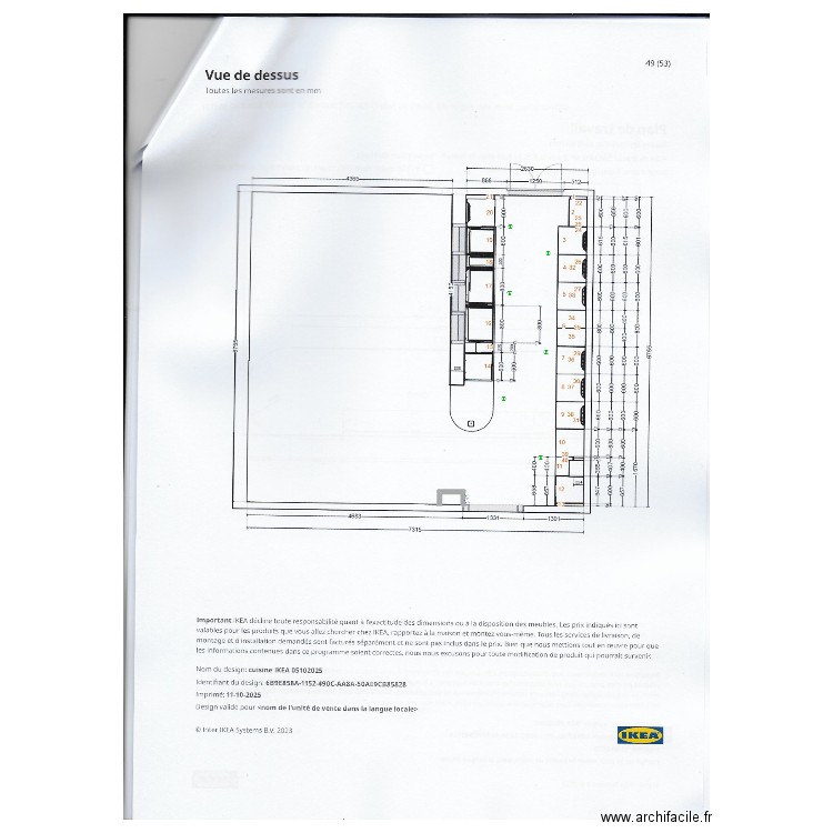 Plan électrique cuisine vue ud dessus. Plan de 0 pièce et 0 m2