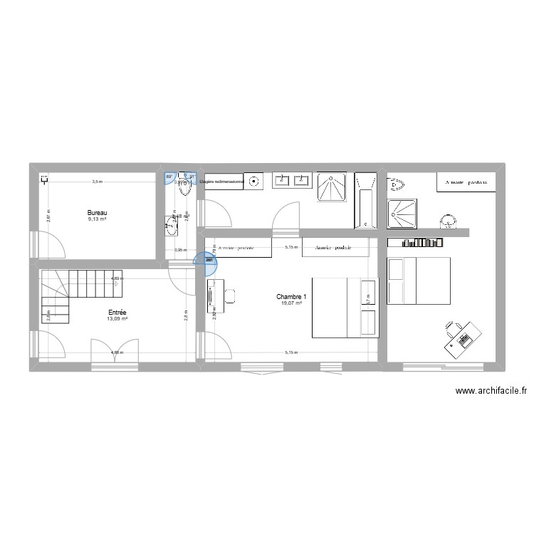 La Salette coté chambre. Plan de 4 pièces et 44 m2
