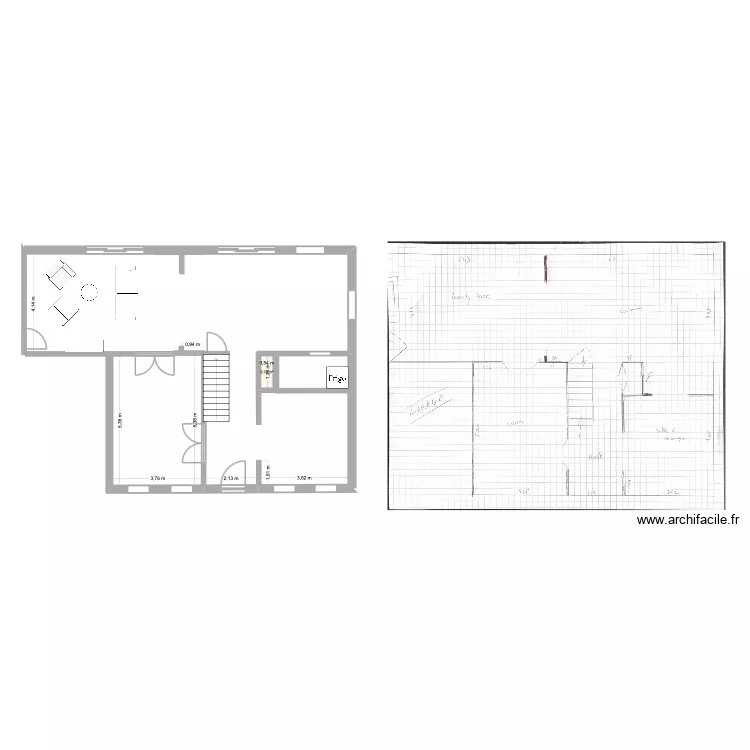plan maison 2. Plan de 1  et 1 m²