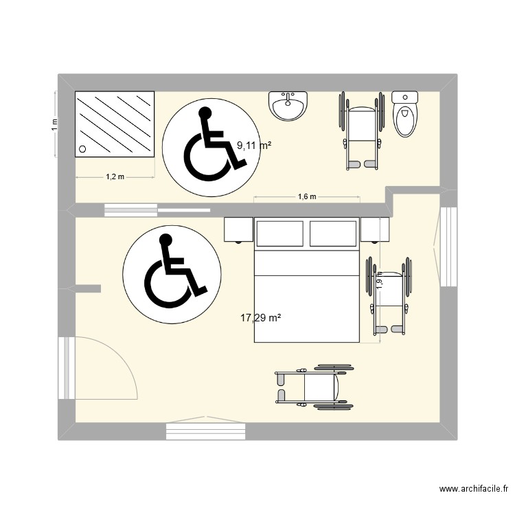 mansigné. Plan de 2 pièces et 26 m2