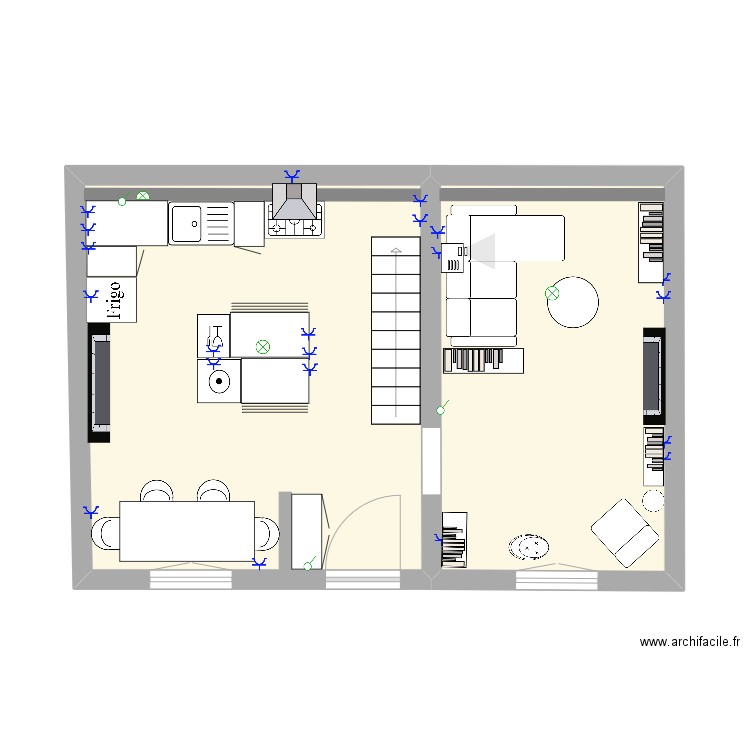 Rez-de-chaussée. Plan de 2 pièces et 38 m2
