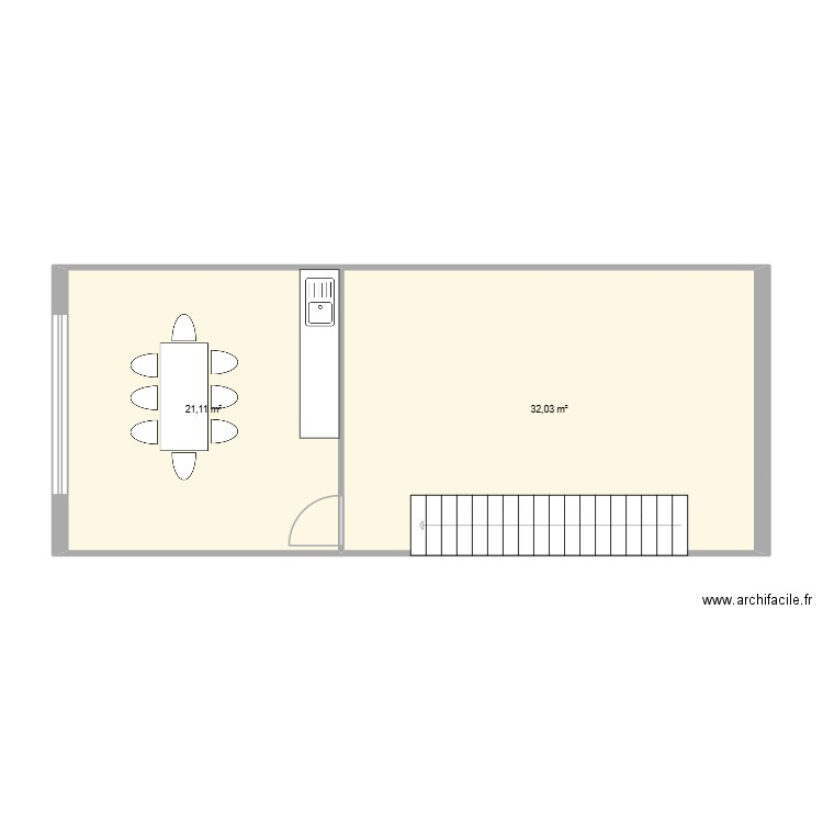 Locaux Sociaux. Plan de 2 pièces et 53 m2