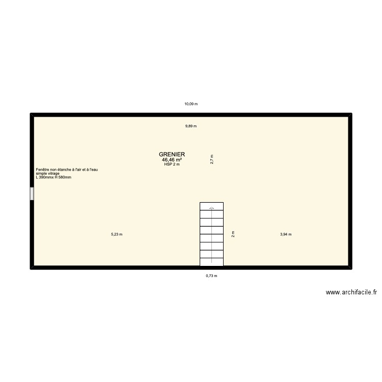 GRENIER Avant travaux-v3. Plan de 1 pièce et 46 m2