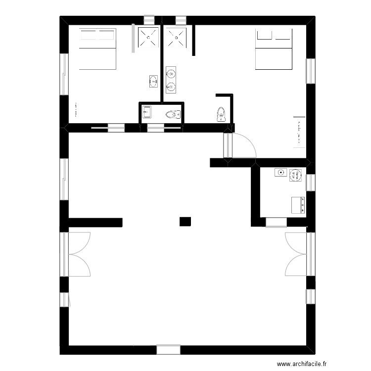 Cuisine. Plan de 3 pièces et 61 m2