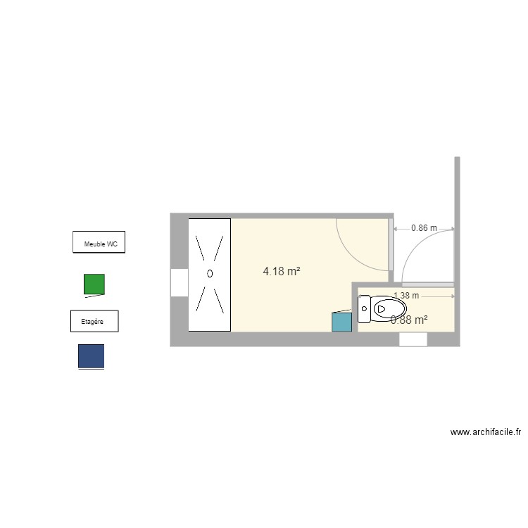 Salle de bain 1bis. Plan de 2 pièces et 5 m2