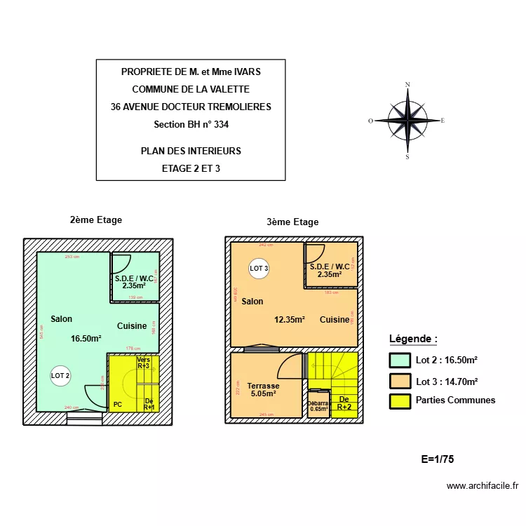 IVARS ETAGE 2 ET 3. Plan de 11  et 48 m²