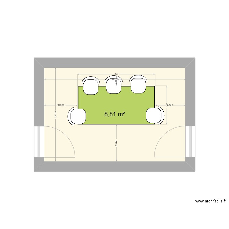 Salle de réunion table 200x100. Plan de 1 pièce et 9 m2