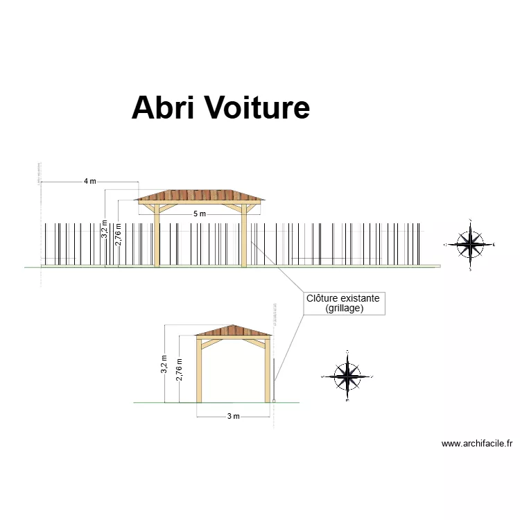 Fa&ccedil;ades abri voiture lorette. Plan de 