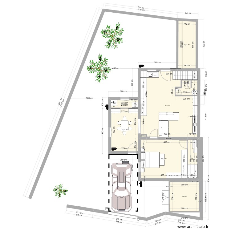 maison travaux. Plan de 17 pièces et 129 m2